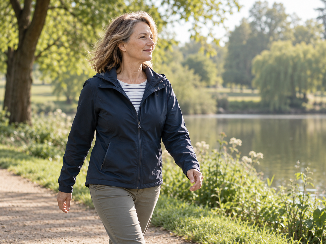 Woman enjoying a relaxed walk outdoors